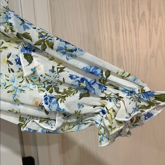 Sugarlips Blue and Green Puff Sleeve Long Sleeve Blouse - Picture 7 of 13